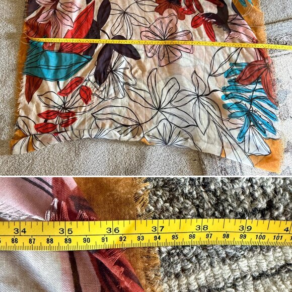 Floral Print Lightweight Wrap Scarf Swim Coverup Tropical Design 74 x 36 inches - Picture 9 of 10